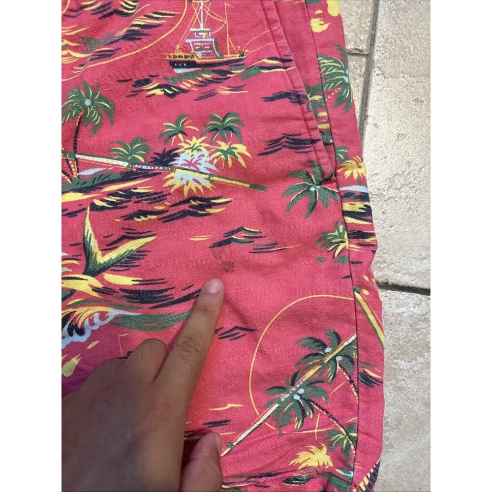 Polo Ralph Lauren Shorts Mens 38 Pink Fishing Linen Bermuda Hawaiian Swordfish